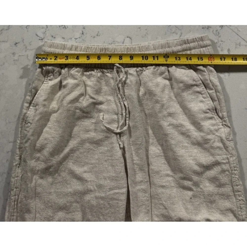 Banana Republic Wide Leg Crop Pants Womens Large Beige Linen Relaxed Fit Coastal